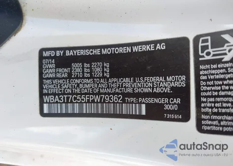 2015 BMW 435I xDrive from USA, damaged, VIN WBA3T7C55FPW79362